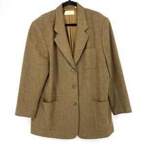 Vintage Elizabeth Tweed Blazer Jacket 3 Button Womens Sz 16 Brown Wool *FLAWS